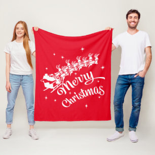 God jul Santa & Sleigh Scene Fleecefilt