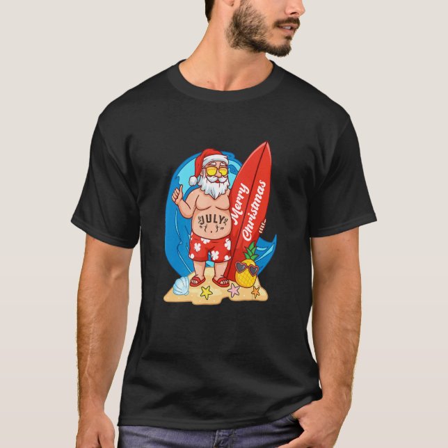 God jul Santa Surfer sommarjul in T Shirt (Framsida)