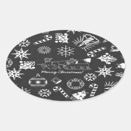God jul Santa Symbols, Black and White Ovalt Klistermärke