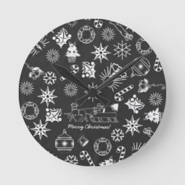 God jul Santa Symbols, Black and White Rund Klocka