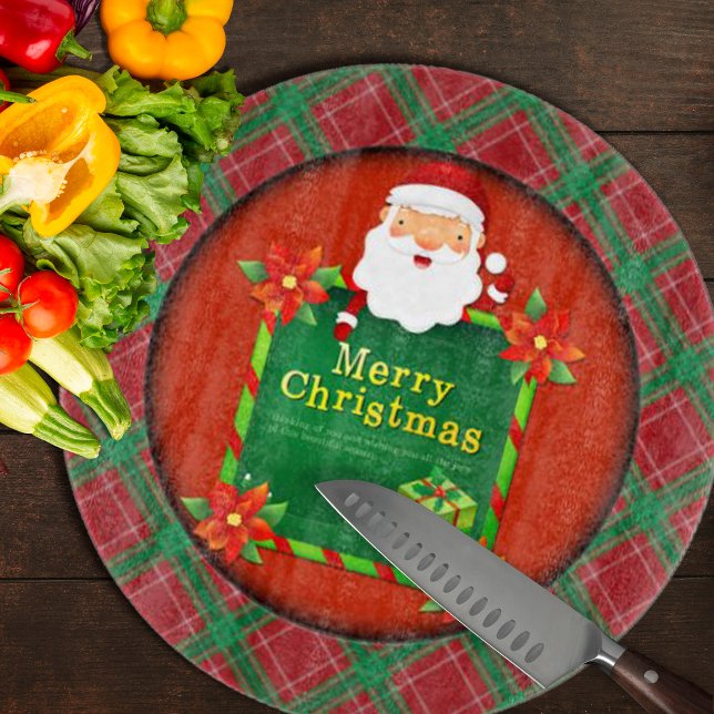 God jul Santa Tartan Play (Merry Christmas Santa Tartan Plaid Cutting Board by Looly Elzayat
)
