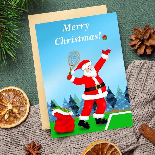 God jul Santa Tennis Helgkort (Ace your Christmas card with this tennis greeting card!)
