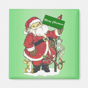 God jul Santa Träd Little Animals Snö Magnet
