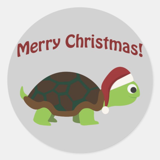 God jul! Santa Turtle Runt Klistermärke (Framsida)