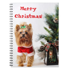 God jul Santa Yorkie med Julgran Anteckningsbok