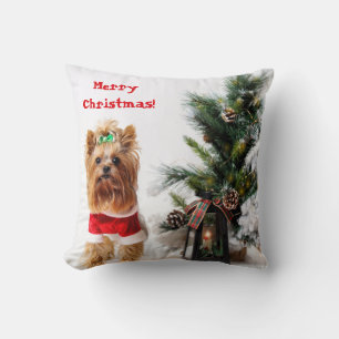 God jul Santa Yorkie med Julgran Kudde