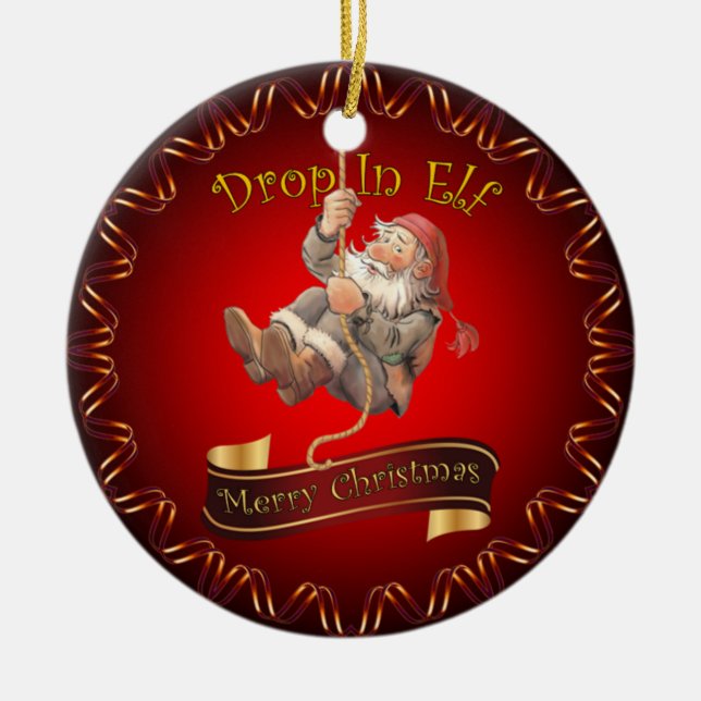 God jul ~ Santa's Drop in Elf ~ Ceramic O Julgransprydnad Keramik (Framsidan)