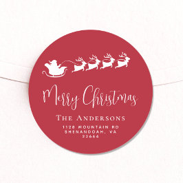 God jul Santas Sleigh Red Returadress Runt Klistermärke