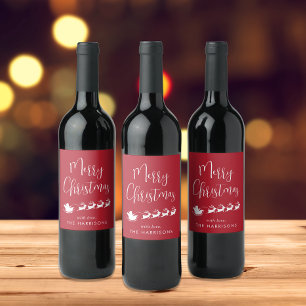 God jul Santas Sleigh Red Vinflaska Etikett