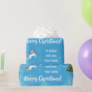 God jul Santa's Sleigh Unicorn Personalize Presentpapper