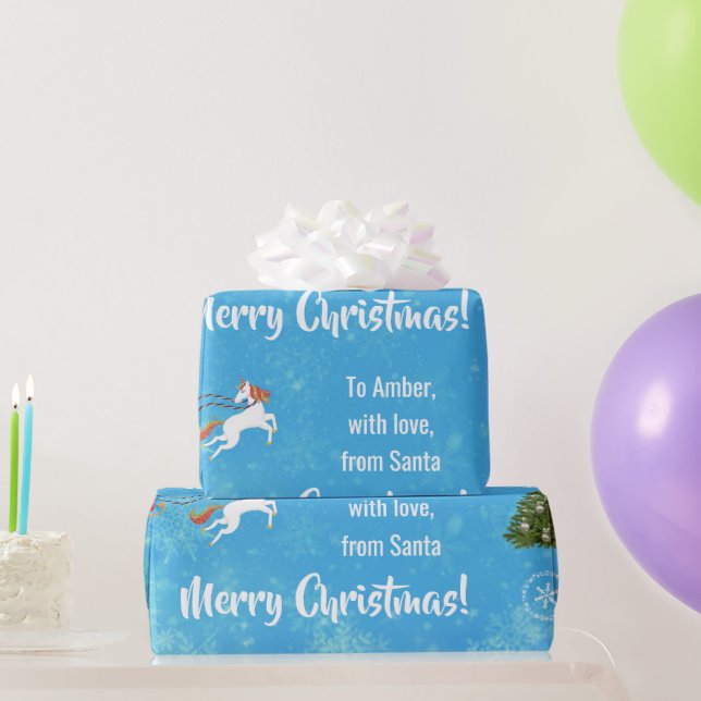 God jul Santa's Sleigh Unicorn Personalize Presentpapper (Festgåvor)