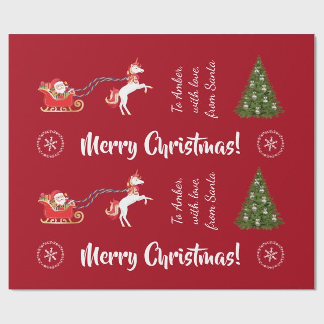 god jul Santa's Sleigh Unicorn Personalize Presentpapper (Platt)