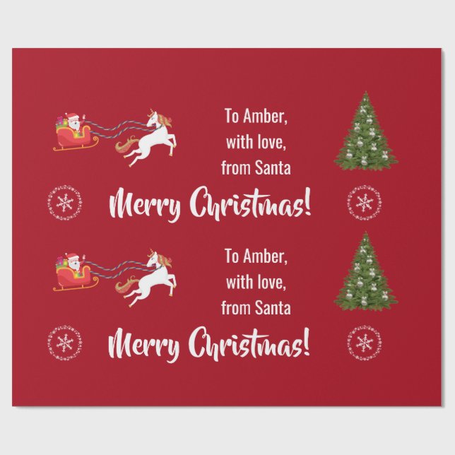 God jul Santa's Sleigh Unicorn Personalize Presentpapper (Platt)