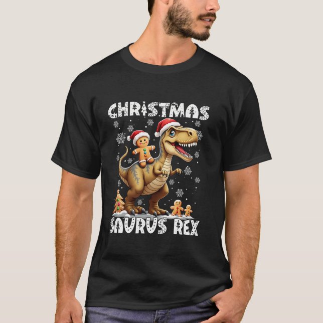 God Jul Saurus Rex Pepparkaksgubbe Cookie Dinosa T Shirt (Framsida)