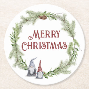 God jul Scandinavian Folk Art Gnome Wandan Underlägg Papper Rund