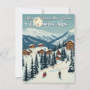 God jul schweiziska Alpernor i byn Alpine Ski Vykort