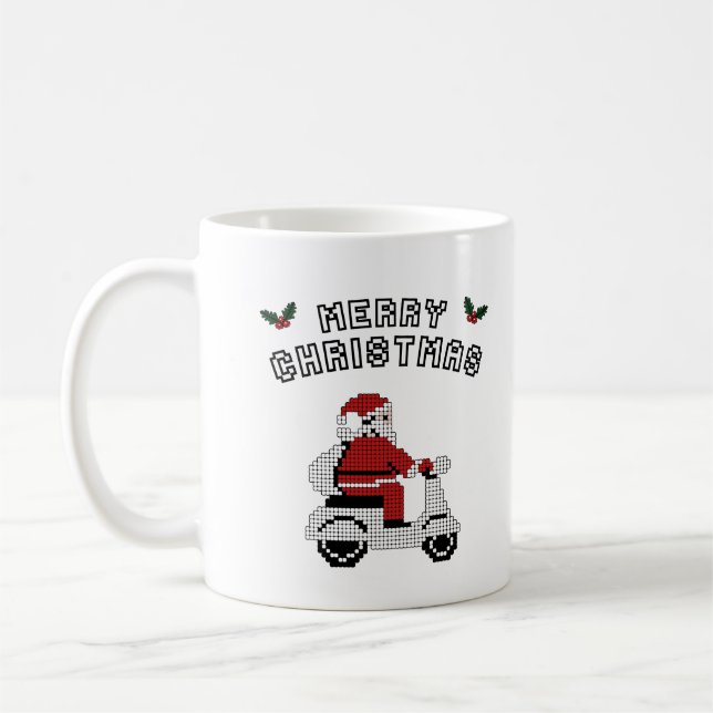 God jul Scooter Pixel Art Design Kaffemugg (Vänster)