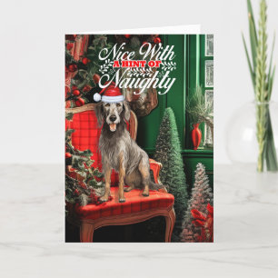 God Jul: Scottish Deerhound Hund Naughty eller Nic Helgkort