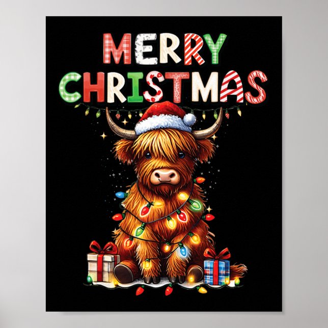 God jul Scottish Highland Cow Julafton Farm An Poster (Framsidan)