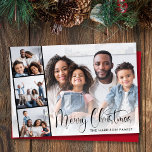 God jul Script 4-foto Julkort<br><div class="desc">Modern platt helgdag-kort med överlagrade bilder med tre mindre kvadratiska bilder,  "God jul" i ett skript för chic och ditt namn i enkel typografi.</div>