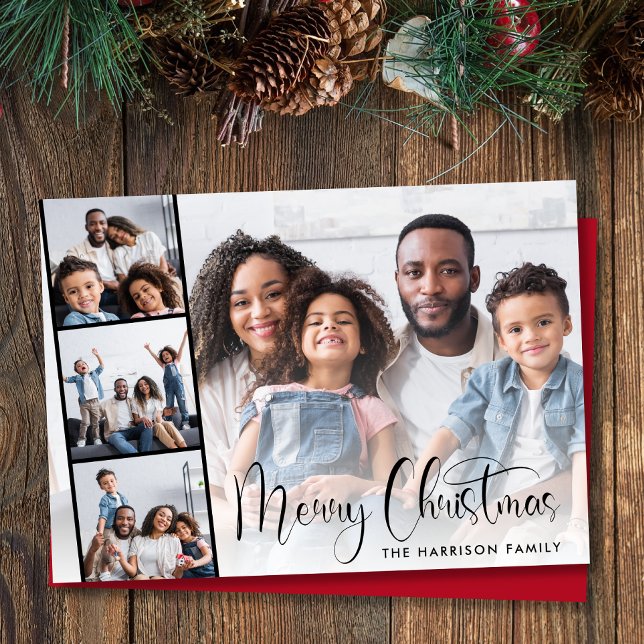 God jul Script 4-foto Julkort (This holiday season, let your family's smiles and heartwarming memories shine on our 4 photo card)