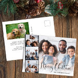 God jul Script 5-foto Helg Vykort<br><div class="desc">Modern vykort för helgdag med ett överlagrat foto med en filmliknande remsa med tre kvadratiska foton,  "God jul" i ett festivt skript och ditt namn i enkel typografi. Lägg till ett 5:e foto och ditt anpassade säsong-meddelande på baksidan.</div>