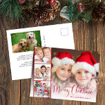 God jul Script 5-foto Helg Vykort<br><div class="desc">Modern vykort för helgdag med ett överlagrat foto med en filmliknande remsa med tre kvadratiska foton,  "God jul" i ett festivt skript och ditt namn i enkel typografi. Lägg till ett annat foto och ditt anpassade säsong-meddelande på baksidan.</div>