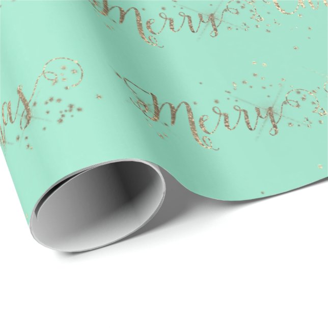 God jul Script Aqua Tiffany Mint Faux Guld Presentpapper (Rullad Hörn)
