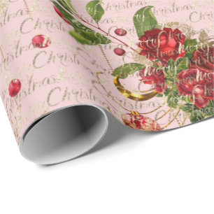 God jul Script Bauble Guld Rosa ros Presentpapper