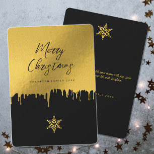 God jul Script Black & Guld non Photo Julkort