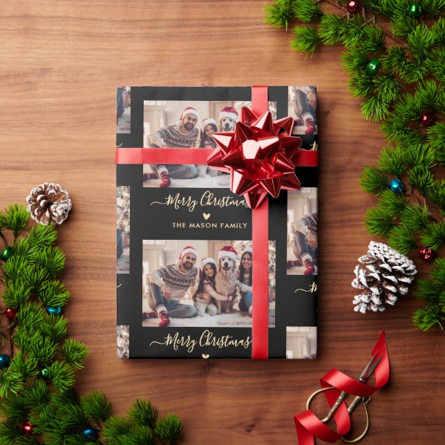 God jul Script Black Guld Photo Collage Presentpapper (Julgåva)