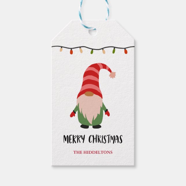 God jul Script Cute Gnome Ljus Presentetikett (Framsidan)