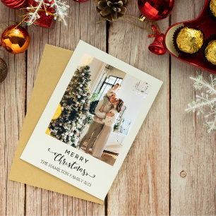 God jul Script Grönt Play Tartan Photo Julkort