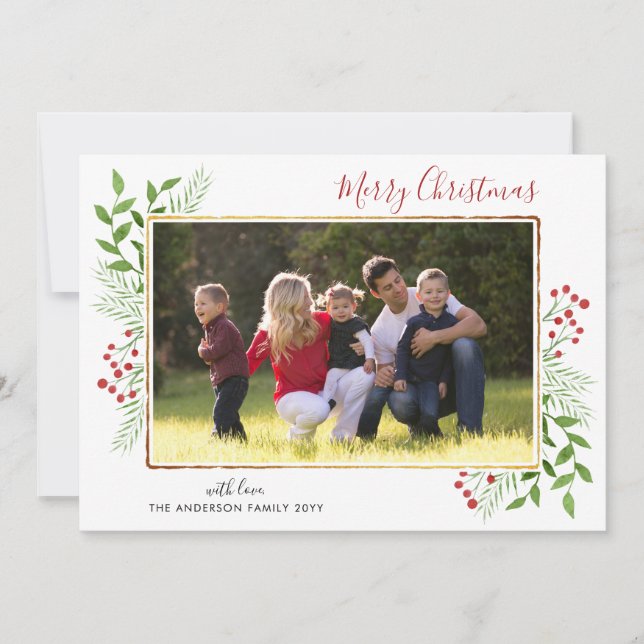 God jul Script Löv Berries Guld Photo Julkort (Framsida)