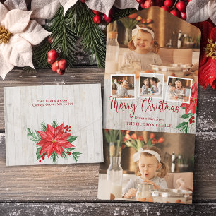 God jul Script, Poinsettia, Rustic 4-Photo