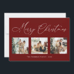 God jul Script Red 2 Multi Photo Collage H Julkort<br><div class="desc">Skapa vackra minnen den här julhelgen med det här helgdag för multifotokollage. Det här kortet har ett modernt minimalistiskt skript med dina favoritfoton på framsidan och på baksidan. Anpassa det här fullständiga kortet för anpassade med hälsning,  meddelande,  familj namn och år.</div>