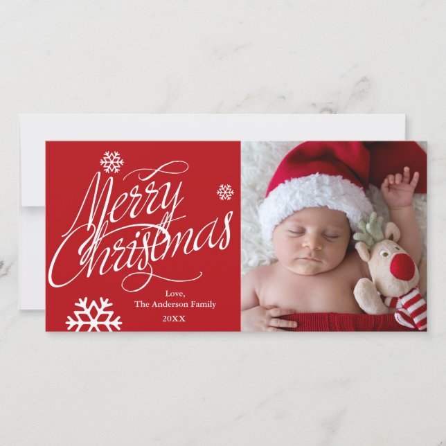 GOD JUL Script Red Helgdag Photo Card Julkort (Framsida)