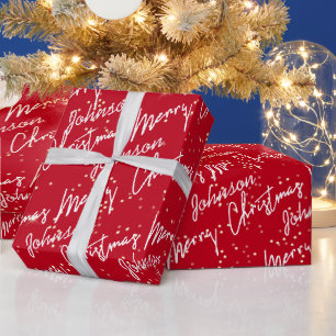 god jul Script Red Namn Guld Confetti Presentpapper