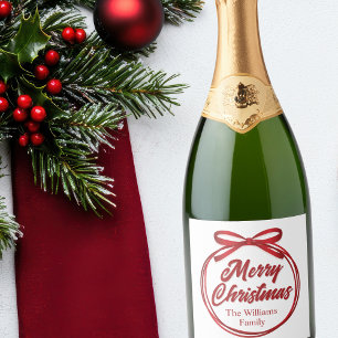 God jul Script Red Ribbon Bow Vin etikett