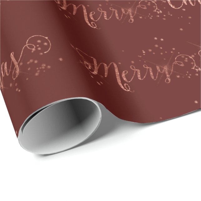 God jul Script Ro Guld Burgundy Maroon Presentpapper (Rullad Hörn)