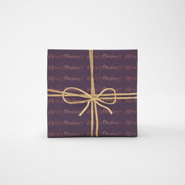 God jul Script Ro Guld Lila Plum för  Presentpapper (Merry Christmas Script Rose Gold Purple Plum Wrapping Paper)