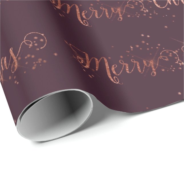 God jul Script Ro Guld Plum Burgundy Presentpapper (Rullad Hörn)
