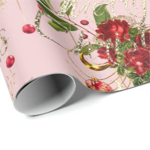 God jul Script Ro Rosa Mint-Grönt Guld Mint Presentpapper