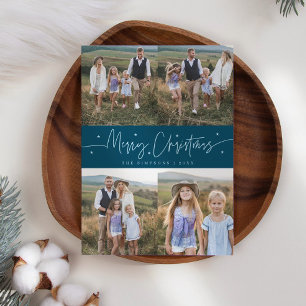 God jul Script Teal Multi Photo Julkort
