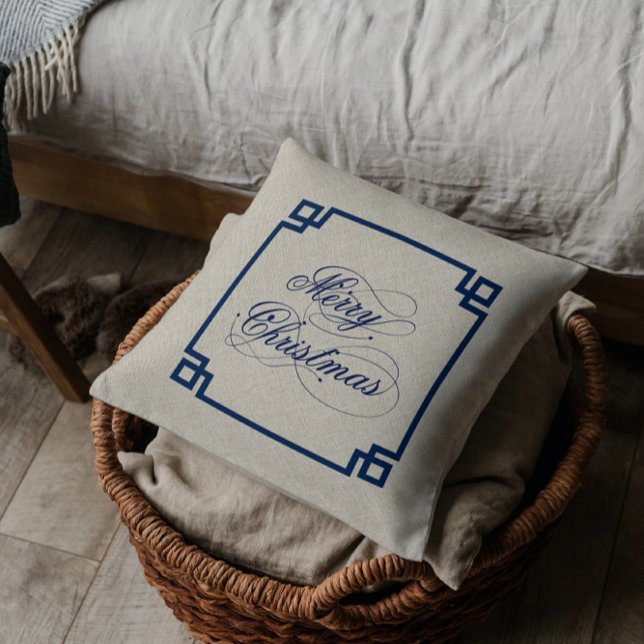 God jul Script Typography Beige Linen Kudde (Skapare uppladdad)