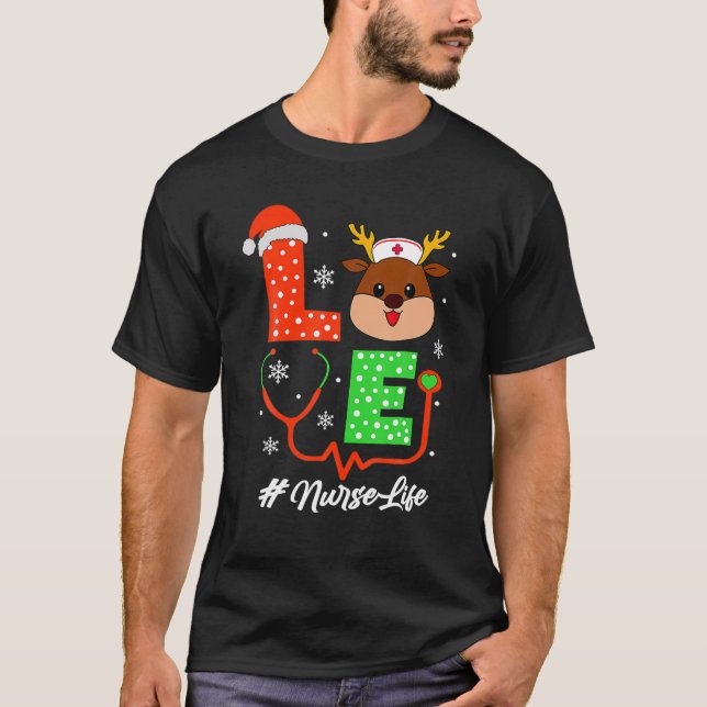 God jul SCrub Toppar Funny Reindeer Nurse Li T Shirt (Framsida)