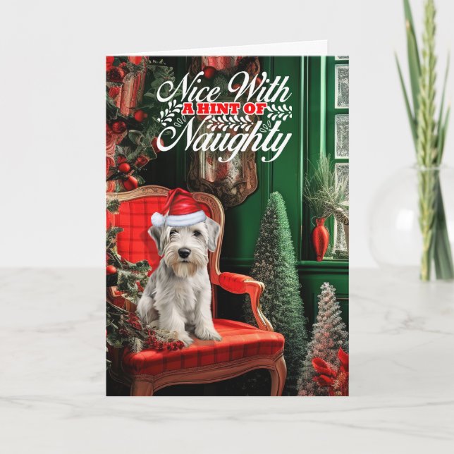 God jul Sealyham Terrier Hund Naughty eller Nice Helgkort (Framsida)