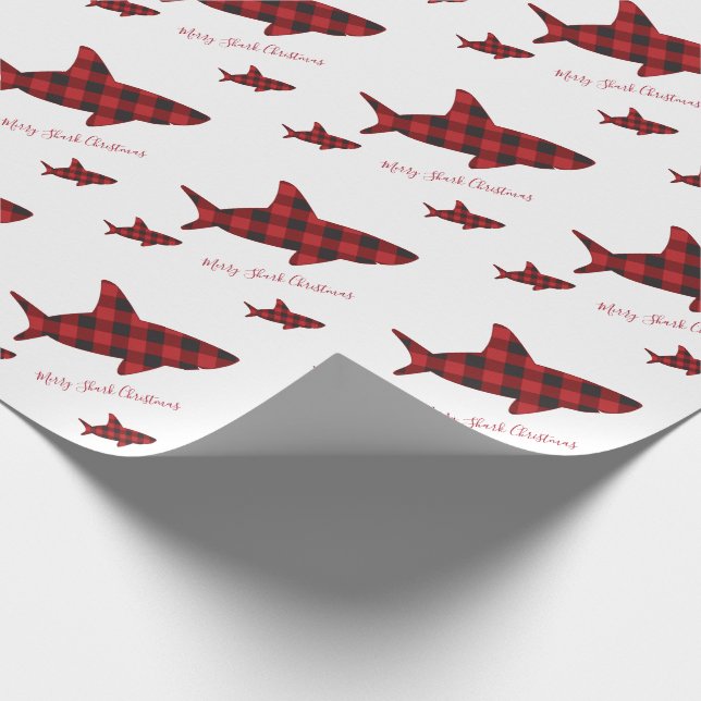 God jul Shark Red Black Buffalo Pached Presentpapper (Hörn)
