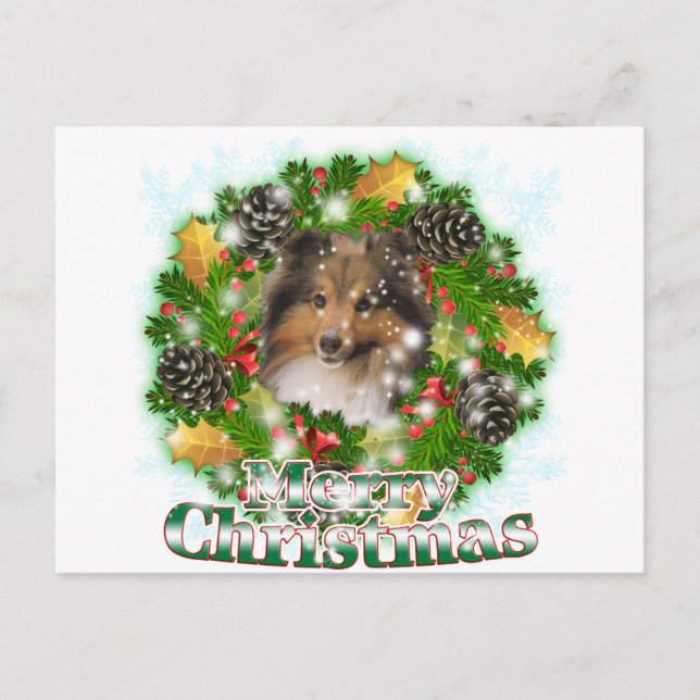 God jul Sheltie Helg Vykort (Framsida)