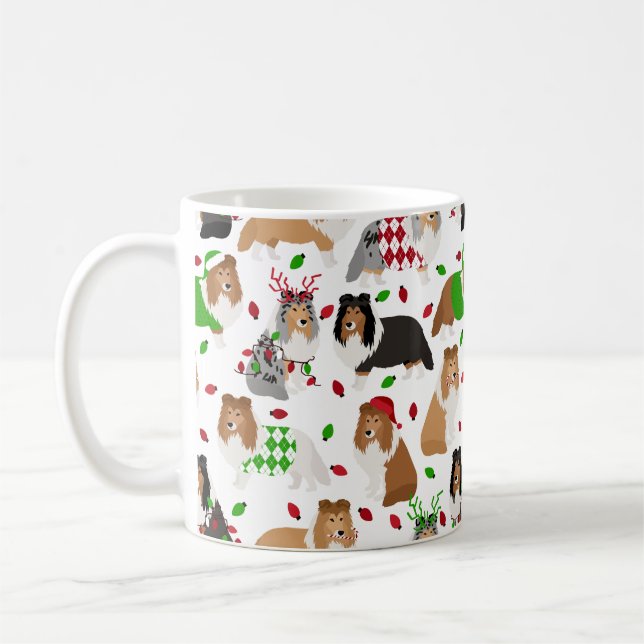 God jul Shetland Sheepdog Coffee Mugg (Vänster)